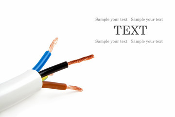 Closeup of a electric cable on a white background
