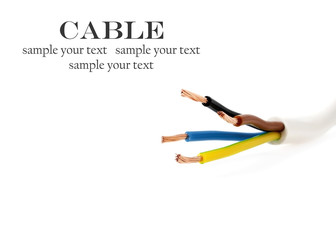 Closeup of a electric cable on a white background