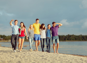 Obraz premium group of friends having fun on the beach