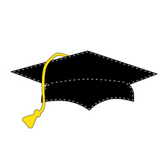 Black graduation cap with white stitching