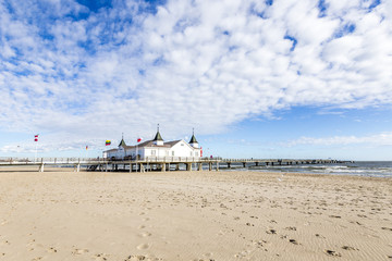 Naklejka premium Pier and Beach of Ahlbeck at baltic Sea on Usedom Island