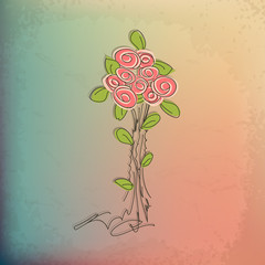 Hand-drawing vintage floral background with flower. Element for