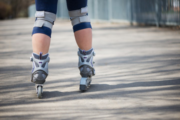 woman roller skating outdoors