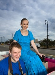 happy people go in cabriolet