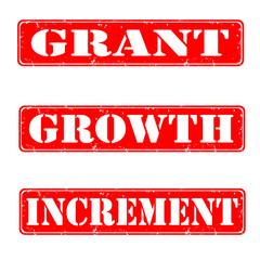 Grant, growth, increment grunge stamps, vector illustration