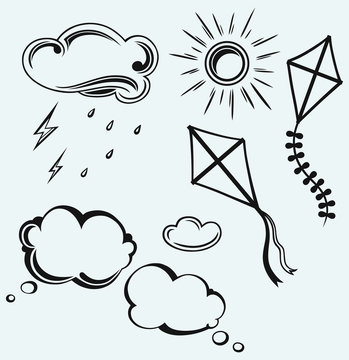 Speech bubbles. Clouds and thunderstorm with rain