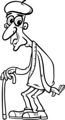 senior with cane coloring page