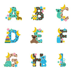 alphabet baby from A to I - vector illustration
