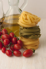 Raw pasta,vegetables ,olive oil