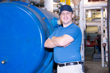 Plumber works in power plant