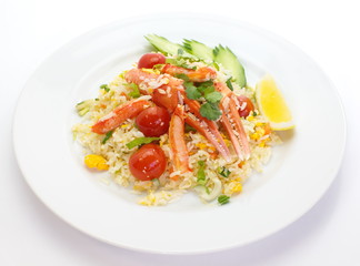 chinese food shrimp fried rice on white background