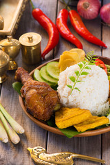 nasi ayam penyet, indonesian fried chicken rice