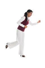 casual indian female running with white background