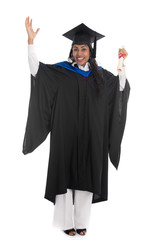 indian female graduate with white background