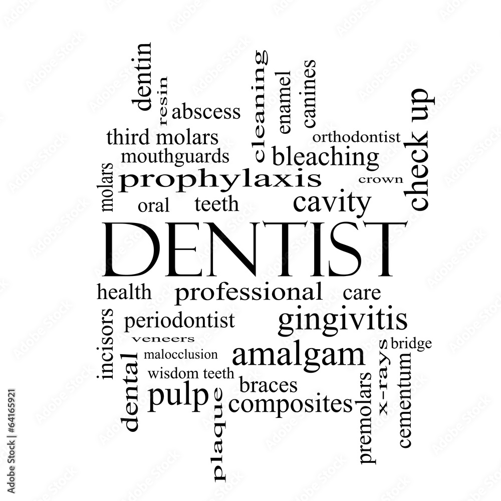 Wall mural Dentist Word Cloud Concept in black and white