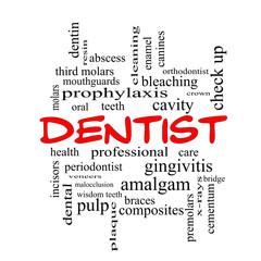 Dentist Word Cloud Concept in red caps