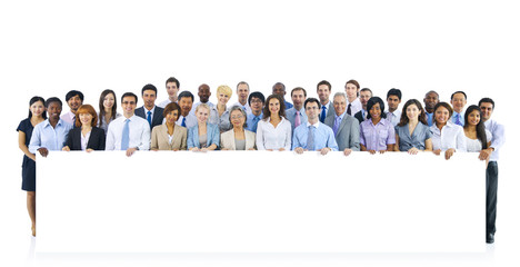 Large Group of Business People Holding Board