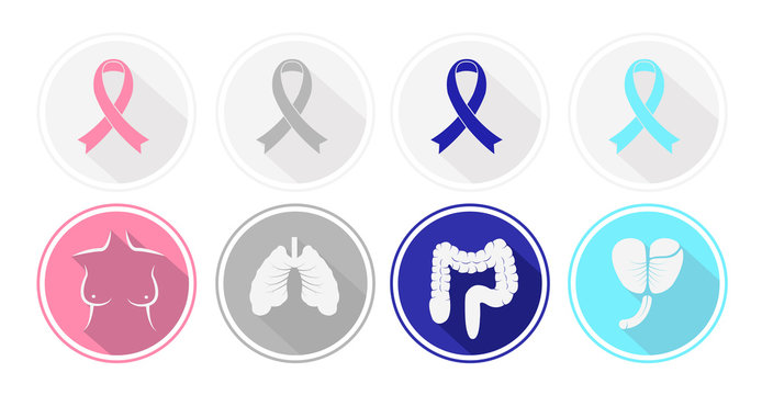 Set of flat design Cancer and human organ icons. Vector