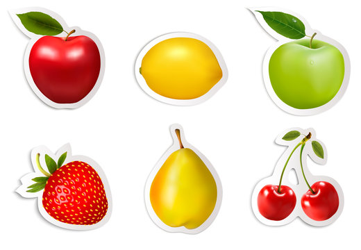 Set of flat fruit stickers. Vector.