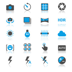 Photography flat with reflection icons
