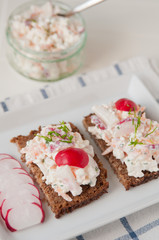 Vollkornbrot mit Hüttenkäse und Gemüse