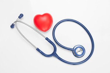 Stethoscope with red heart - studio shoot on white