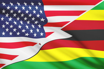 Series of ruffled flags. USA and Republic of Zimbabwe.