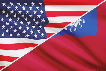Series of flags. USA and Republic of the Union of Myanmar.