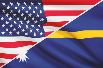 Series of ruffled flags. USA and Republic of Nauru.