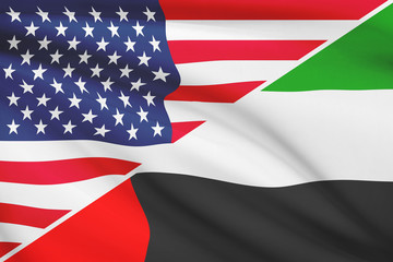 Obraz premium Series of ruffled flags. USA and United Arab Emirates.
