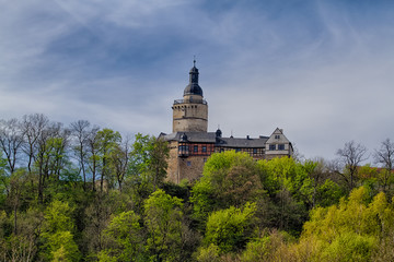 Fototapeta na wymiar Blick aus dem Selketal auf die Burg Falkenstein Harz