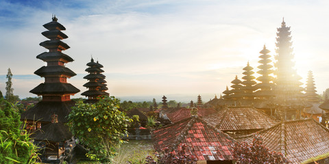 Besakih temple panorama at sunrise, Bali, Indonesia - 64172750