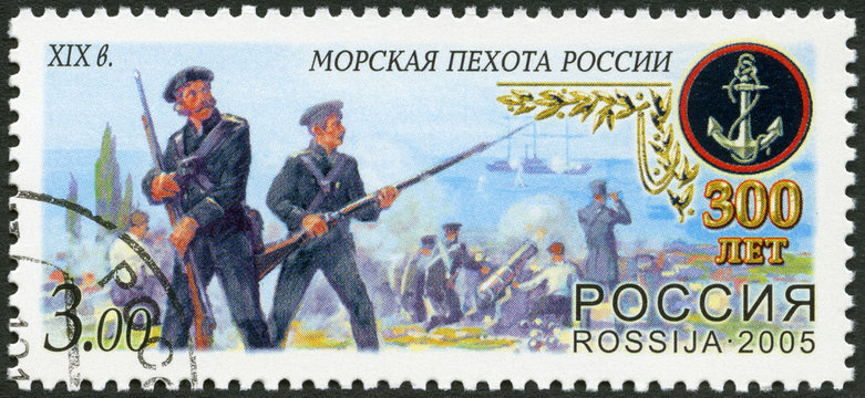 RUSSIA - 2005: shows Sea infantry in Crimean war