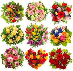 Obraz premium nine colorful flowers bouquet on white