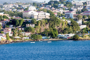 Fishing Boats by Buildings on Martinique