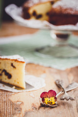 Homemade vanilla cake with raisins. Selective focus