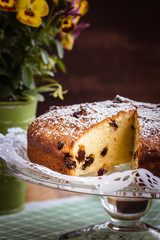Homemade vanilla cake with raisins. Selective focus