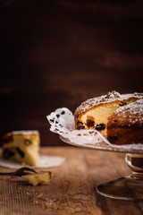 Homemade vanilla cake with raisins. 