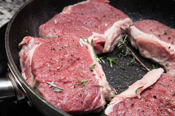 Beef filet on frying pan