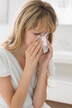 Sad Young Woman Crying In Bathroom