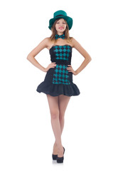 Young pretty woman in hat  isolated on white