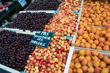 Cherries and appricots in market