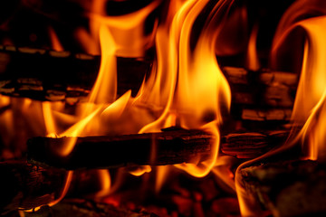 firewood burning in fireplace