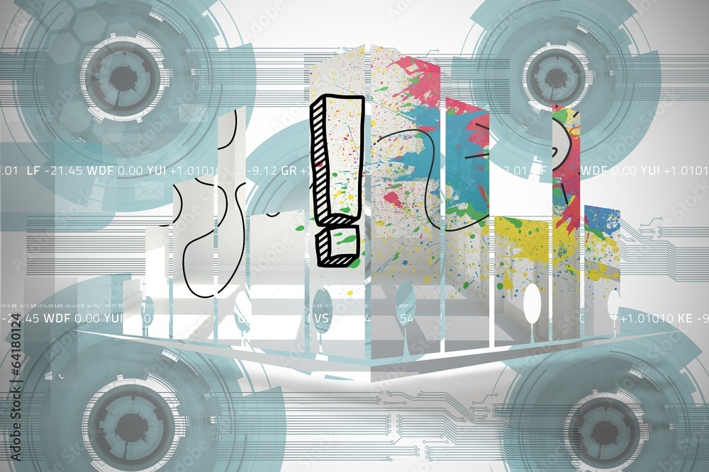 Poster Composite image of exclamation mark on abstract screen