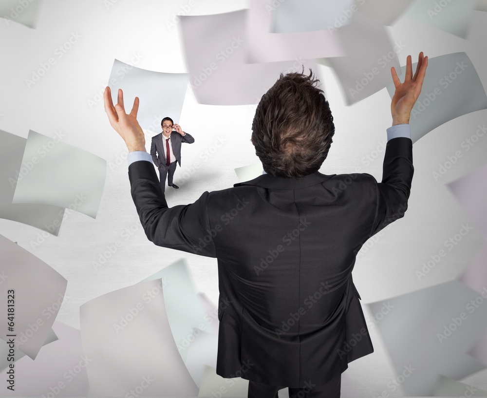 Poster Composite image of gesturing businessman with tiny businessman