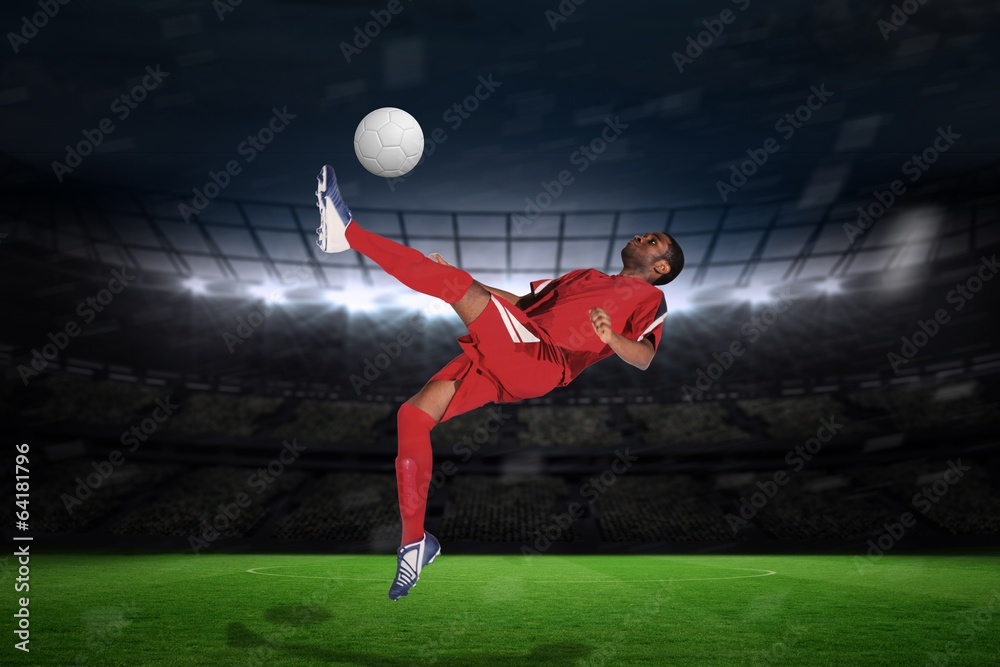 Poster composite image of football player in red kicking