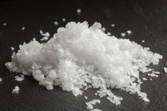 Maldon sea salt on black background