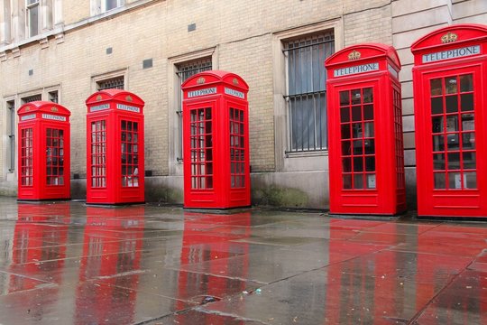 London, UK - Broad Court telephone booths