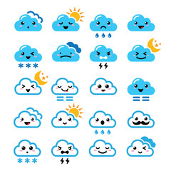 Fototapeta premium Cute cloud - Kawaii, Manga icons with different expressions