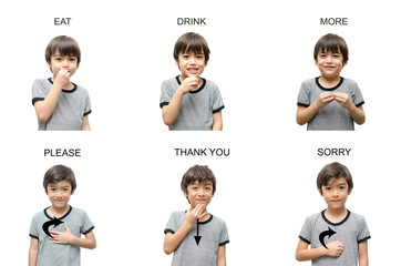 kid hand sign language on white background - 64184575